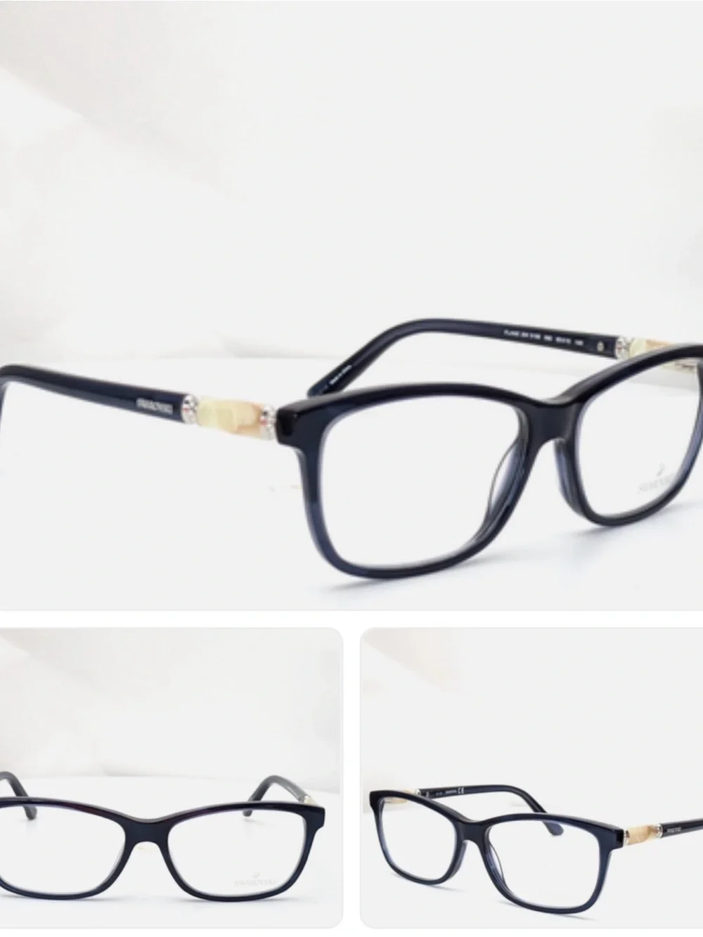 Swarovski Dark Royal Blue Frame Women's Eyeglasses with Ivory Stone and Crystals